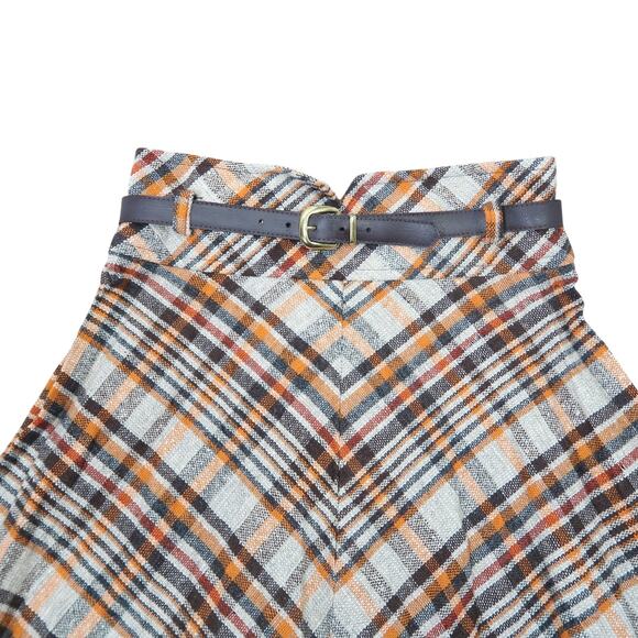Vintage 60s/70s Tami Brown Tan Orange Plaid Wool Pleated Mini Skirt 25" - Picture 2 of 7
